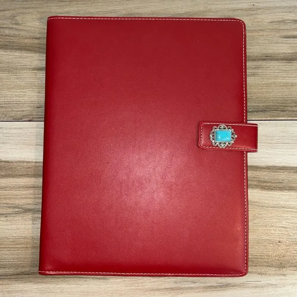 Red Profolio With Turquoise Bead Accent Trimmed ￼With White Thread NWOT